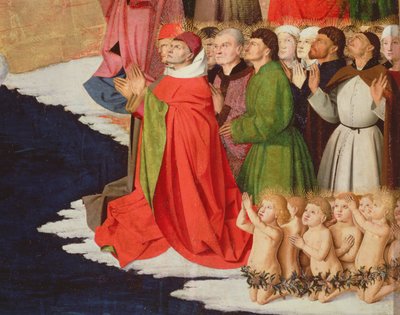 Geestelijken en kinderen (detail) van de Kroning van de Maagd, 1453-54 door Enguerrand Quarton